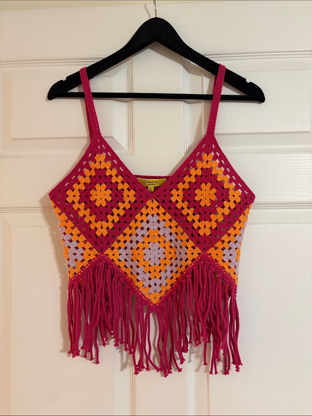 Circus NY by Sam Edelman Crochet Granny Square Fringe Crop Top